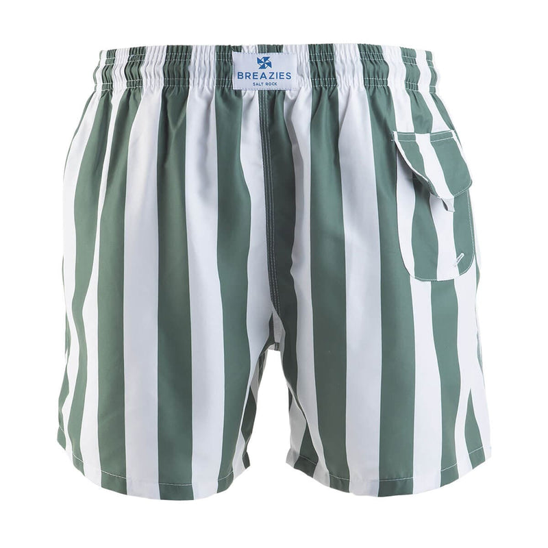 Swim Shorts - Stripes | Army Green & White