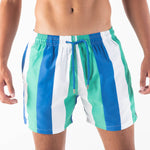 Swim Shorts - Stripes | Green, White & Royal Blue