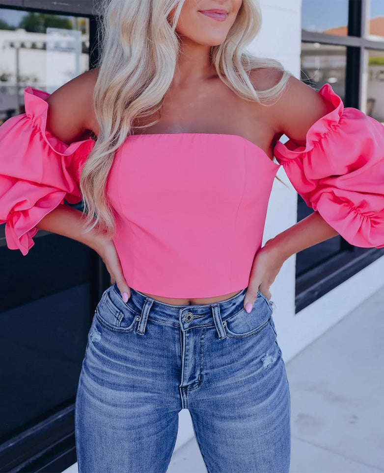 Isabella Off The Shoulder Puff Sleeve Top - Pink
