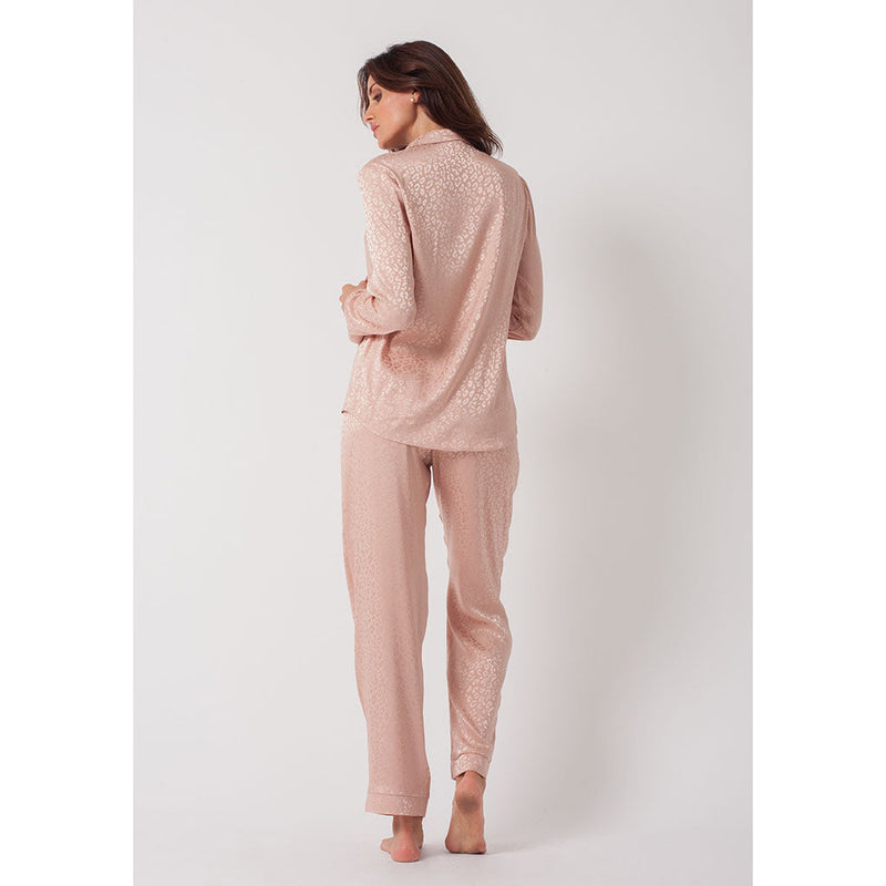 Classic Silky Long Pajama Set | Leopard Blush